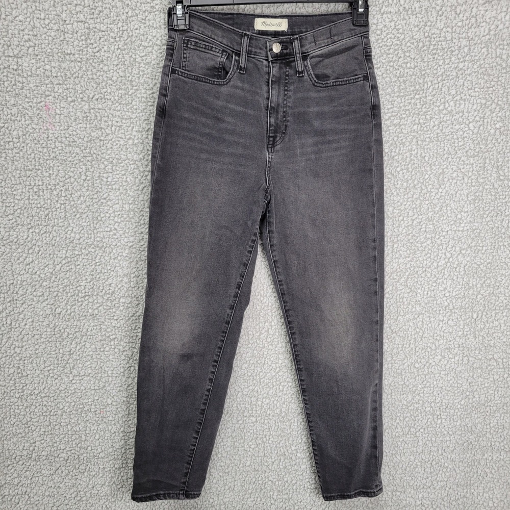 Madewell The Momjean High Rise Tapered Leg Faded Black Denim Jeans Size 25